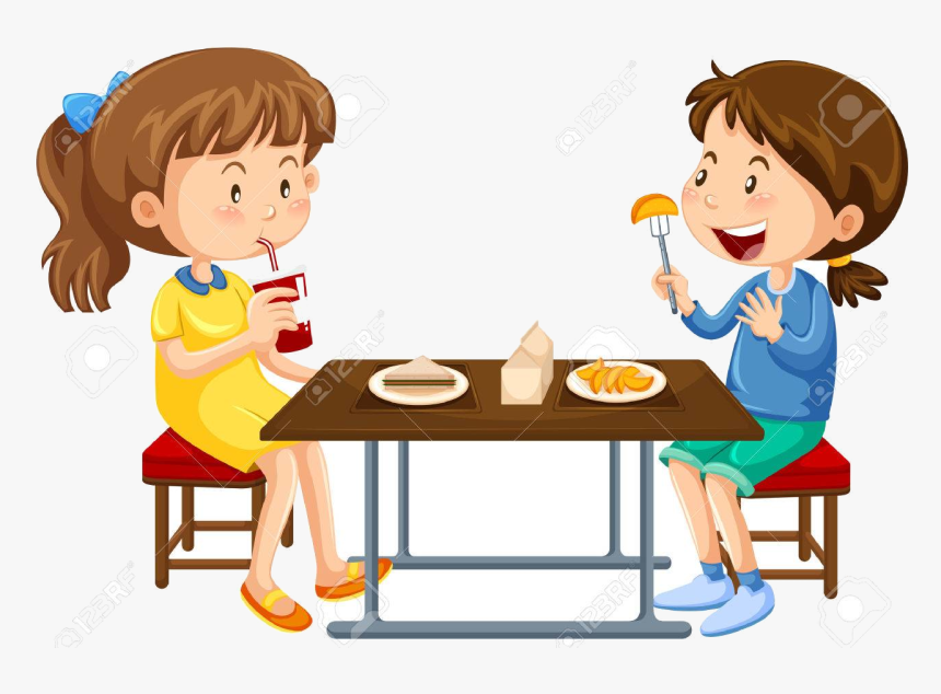 Eating Two Girls On Picnic Table Illustration Royalty - Girls Eating Clipart, HD Png Download, Free Download