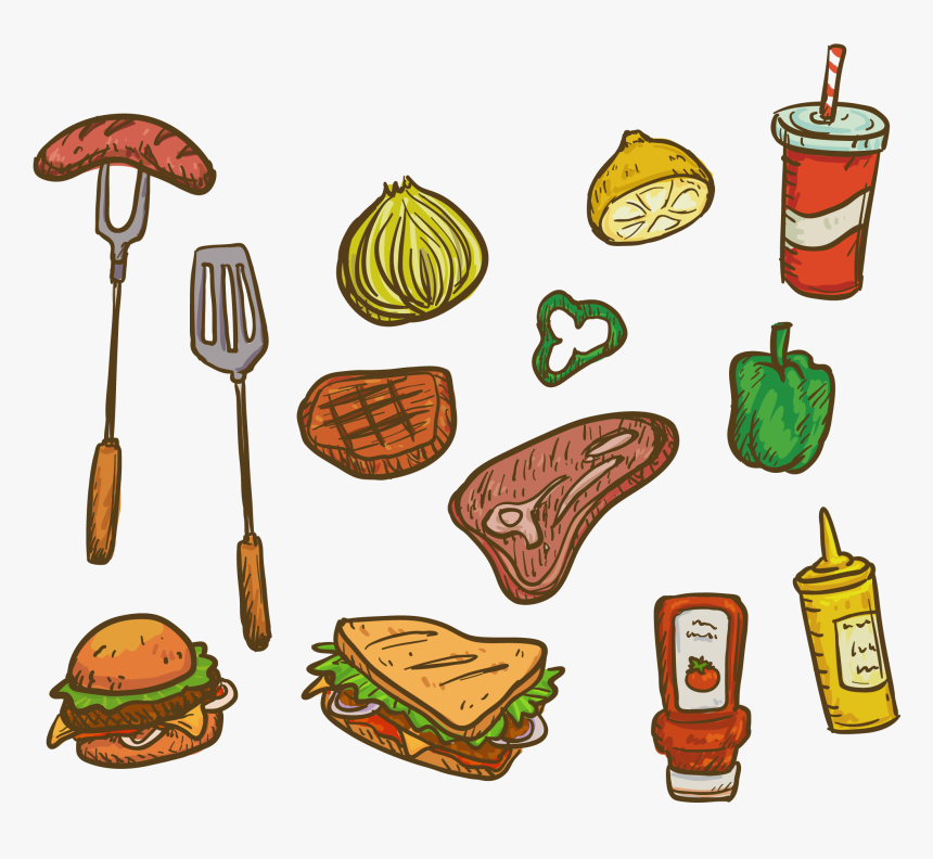 Barbecue Grill Picnic Food Euclidean Vector Computer - Alimentos Desenhados, HD Png Download, Free Download