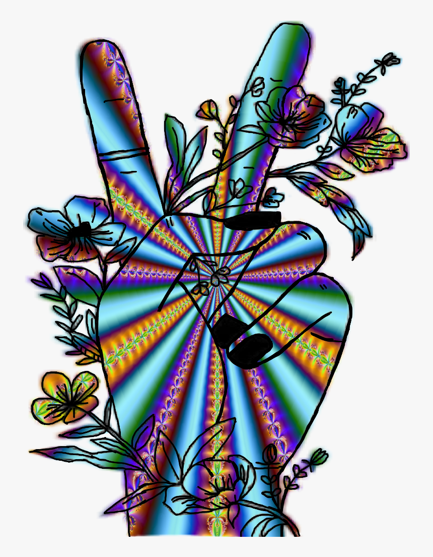 Peace Hippie Trippy Psychedelic Hand Signlanguage Peace - Trippy Peace Sign Hand, HD Png Download, Free Download