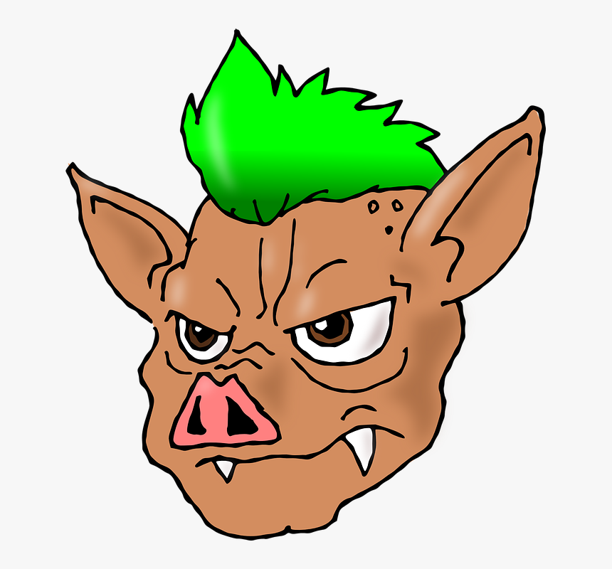 Pig, Animals, Green, Hair, Mohawk, Punk, Angry, Crazy - Pig With Green Hair, HD Png Download, Free Download