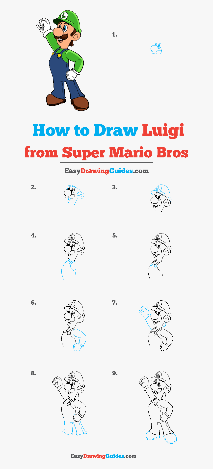 How To Draw Luigi From Super Mario Bros - Luigi Drawing Step By Step, HD Png Download, Free Download