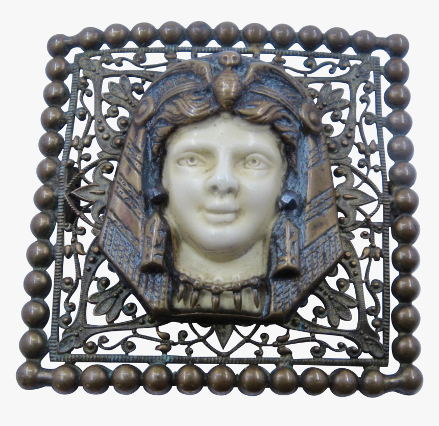 Ca 1900 Egyptian Revival Pharaoh Head Pin Brass Celluloid - Bronze Sculpture, HD Png Download, Free Download