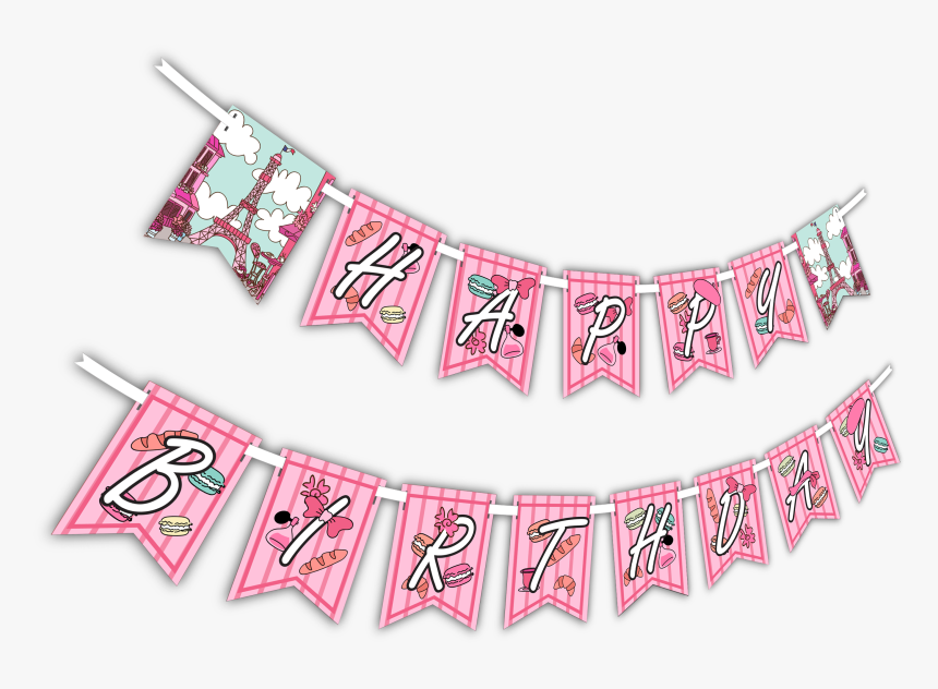 Pink Paris "happy Birthday - Birthday Decorations Png, Transparent Png, Free Download