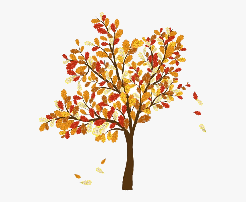 Fall Leaves Falling Off Trees Great Free Silhouette - Tree With Falling Leaves Drawing, HD Png Download, Free Download