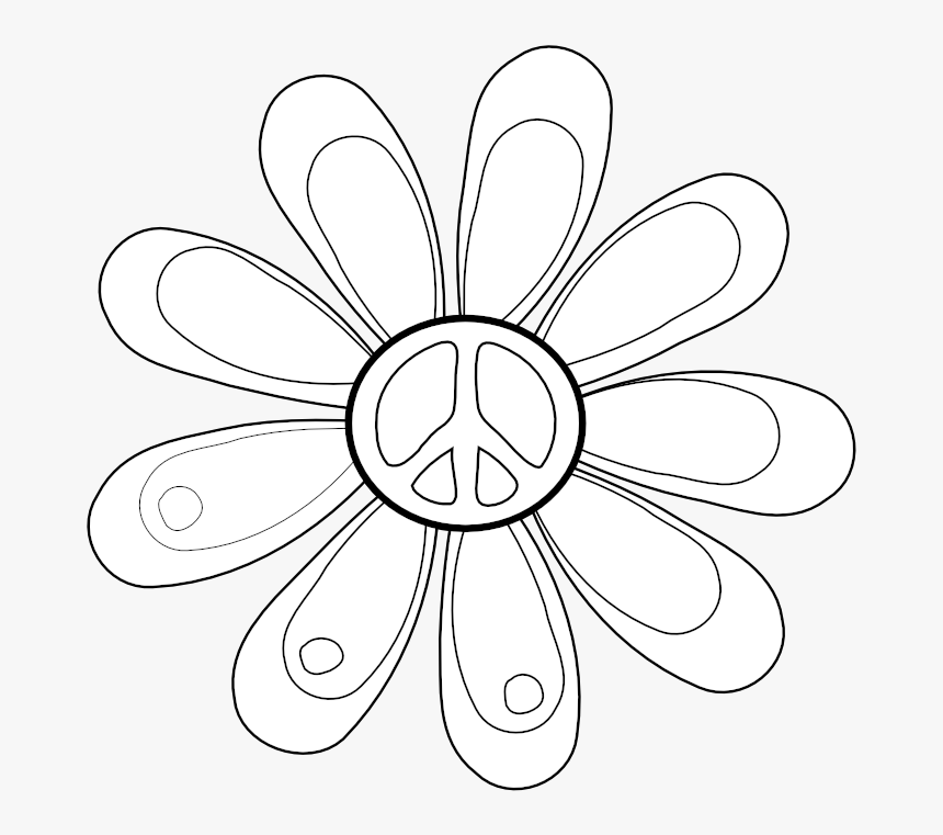 Peace Symbol Peace Sign Flower 82 Black White Line - Daisy Decal, HD Png Download, Free Download
