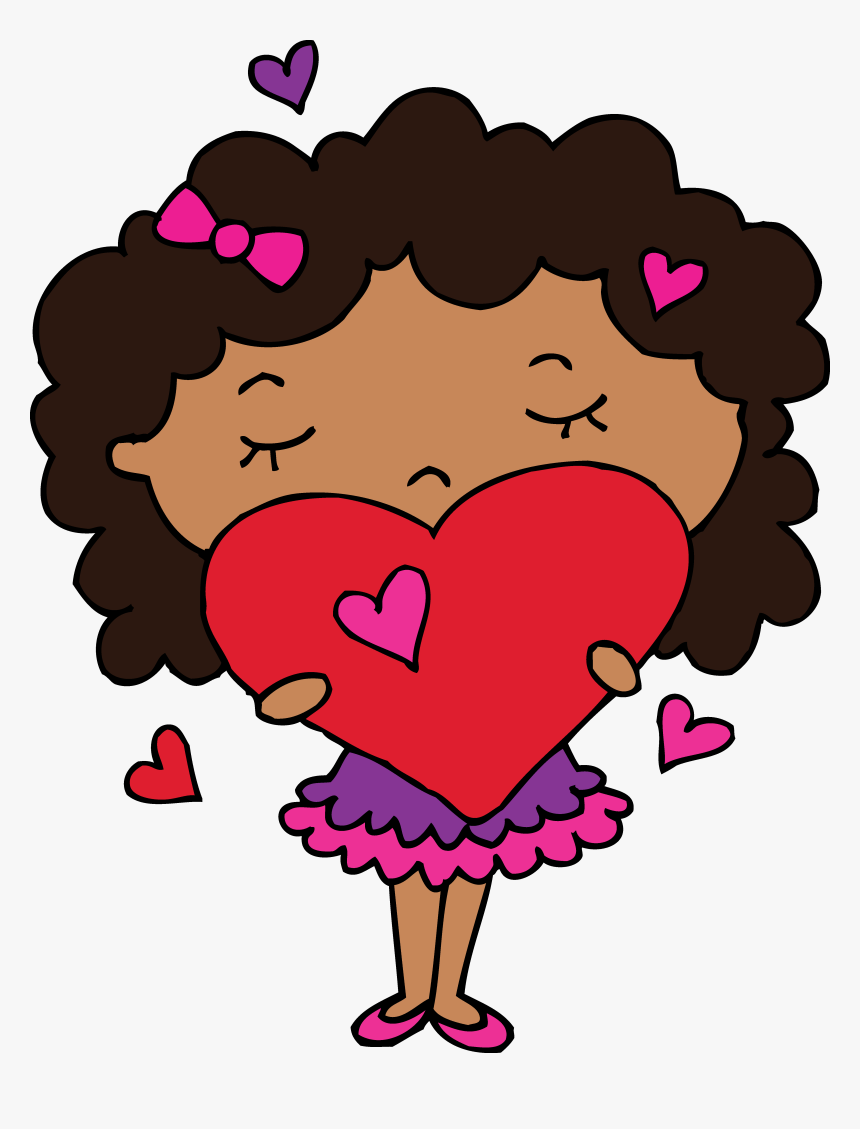 Collection Of Curly - Girl Holding Heart Cartoon, HD Png Download, Free Download