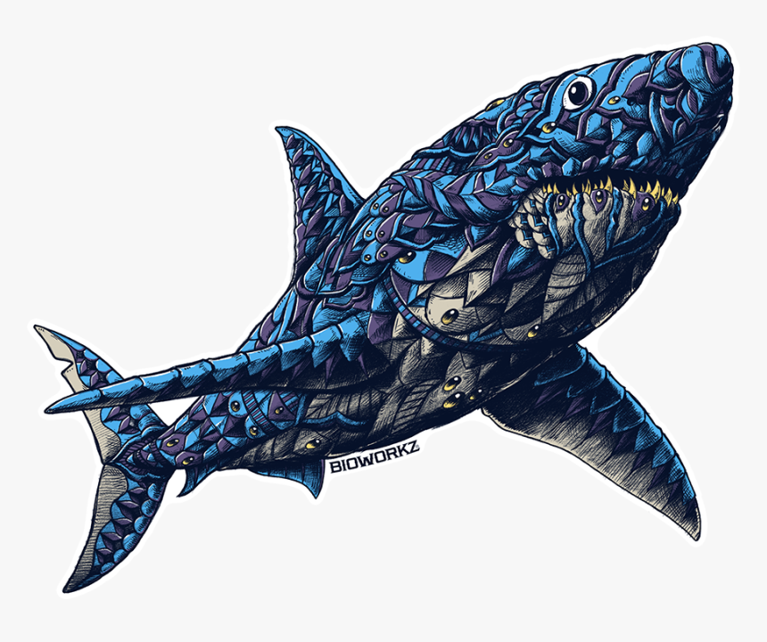 Great White Shark Sticker - Great White Shark Ocean Drawing, HD Png Download, Free Download
