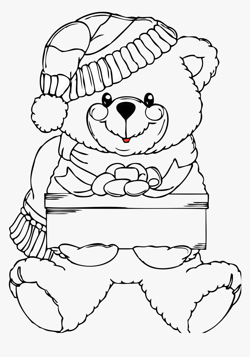 Bear Black And White Black Bear Clipart Black And White - Christmas Teddy Bear Coloring Page, HD Png Download, Free Download