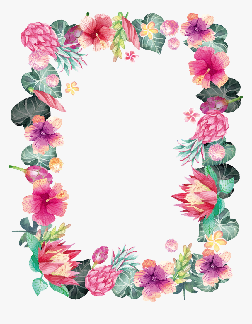 Frame Watercolor Flowers Png, Transparent Png, Free Download