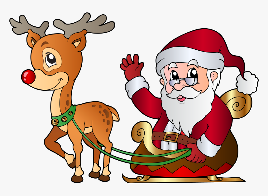 Clip Art Santa And Rudolph Clipart - Santa Claus And Reindeer Clipart, HD Png Download, Free Download