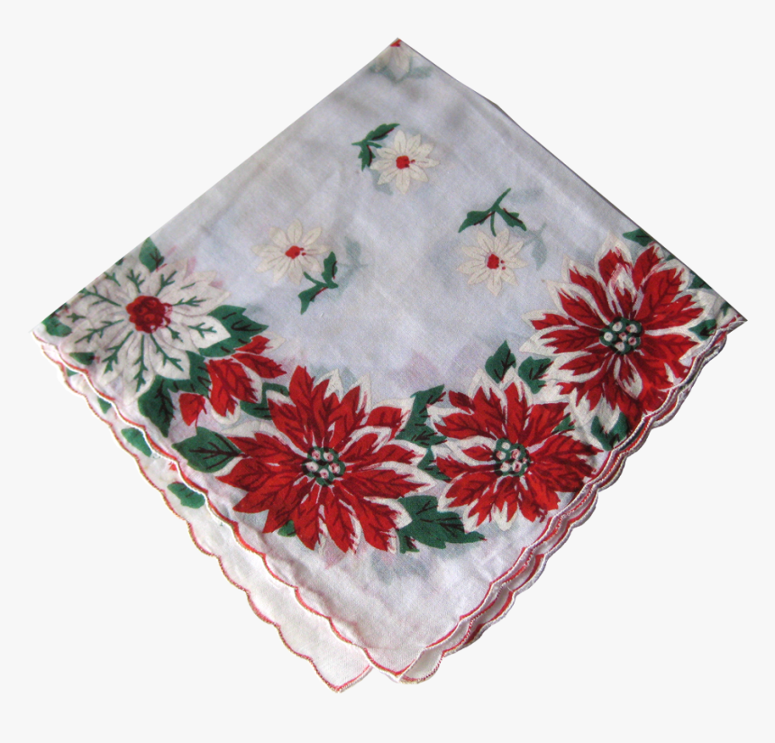 Vintage Christmas Holiday Poinsettia Handkerchief / - Handkerchief Png, Transparent Png, Free Download