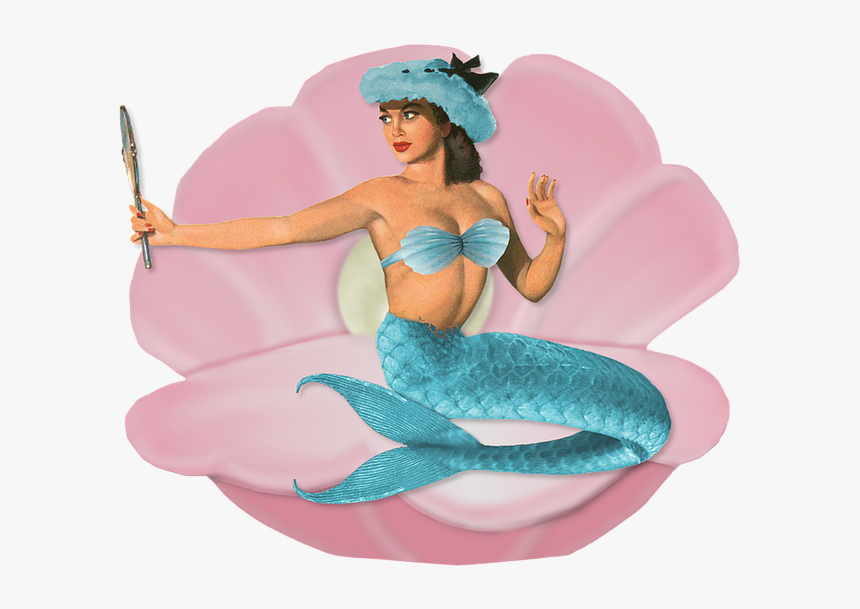 Clamshell, Mirror, Hat, Mermaid, Pin-up, Girl, Fin - Mermaid Clamshells, HD Png Download, Free Download