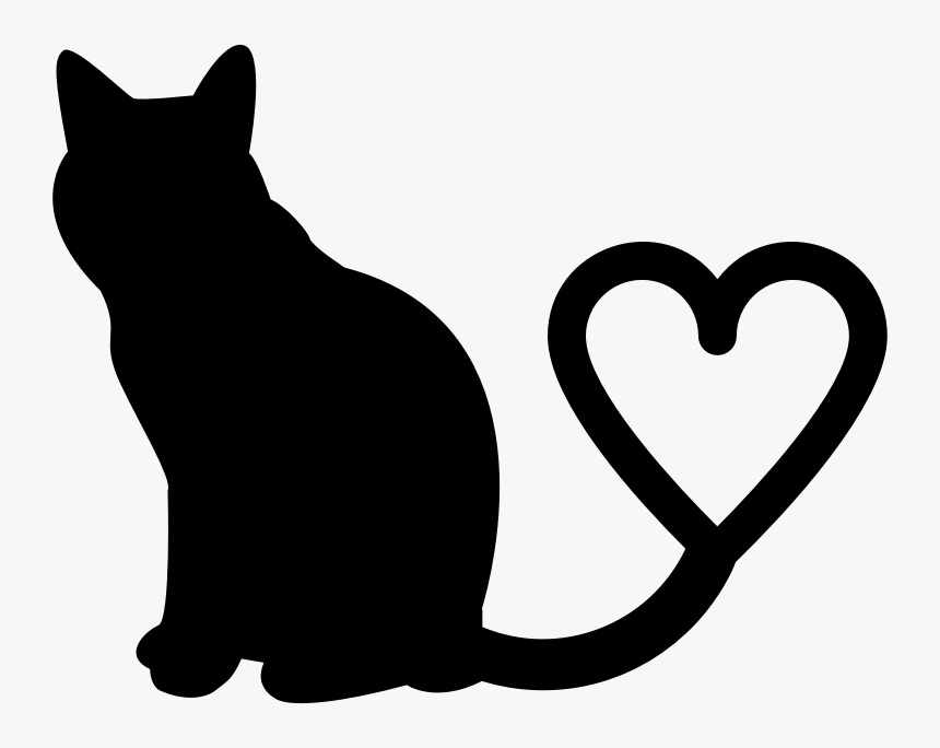 Clipart Heart Cat - Silhouette Cat Clip Art Black And White, HD Png Download, Free Download