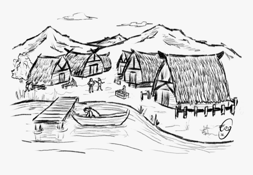 Small Viking Village Cartoon Black And White, HD Png Download, Free Download