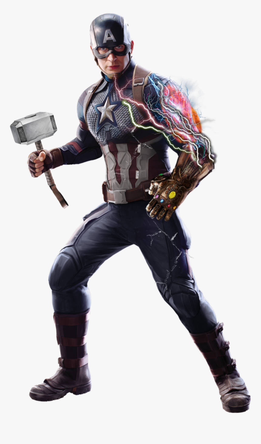 Captain America With Mjolnir & Infinity Gaunlet - Iron Man Png Endgame, Transparent Png, Free Download