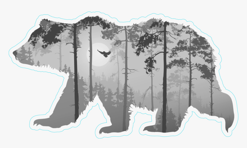 Forest With A Flying Owl In Bear Silhouette Sticker - Bear Silhouette With Forest Inside, HD Png Download, Free Download