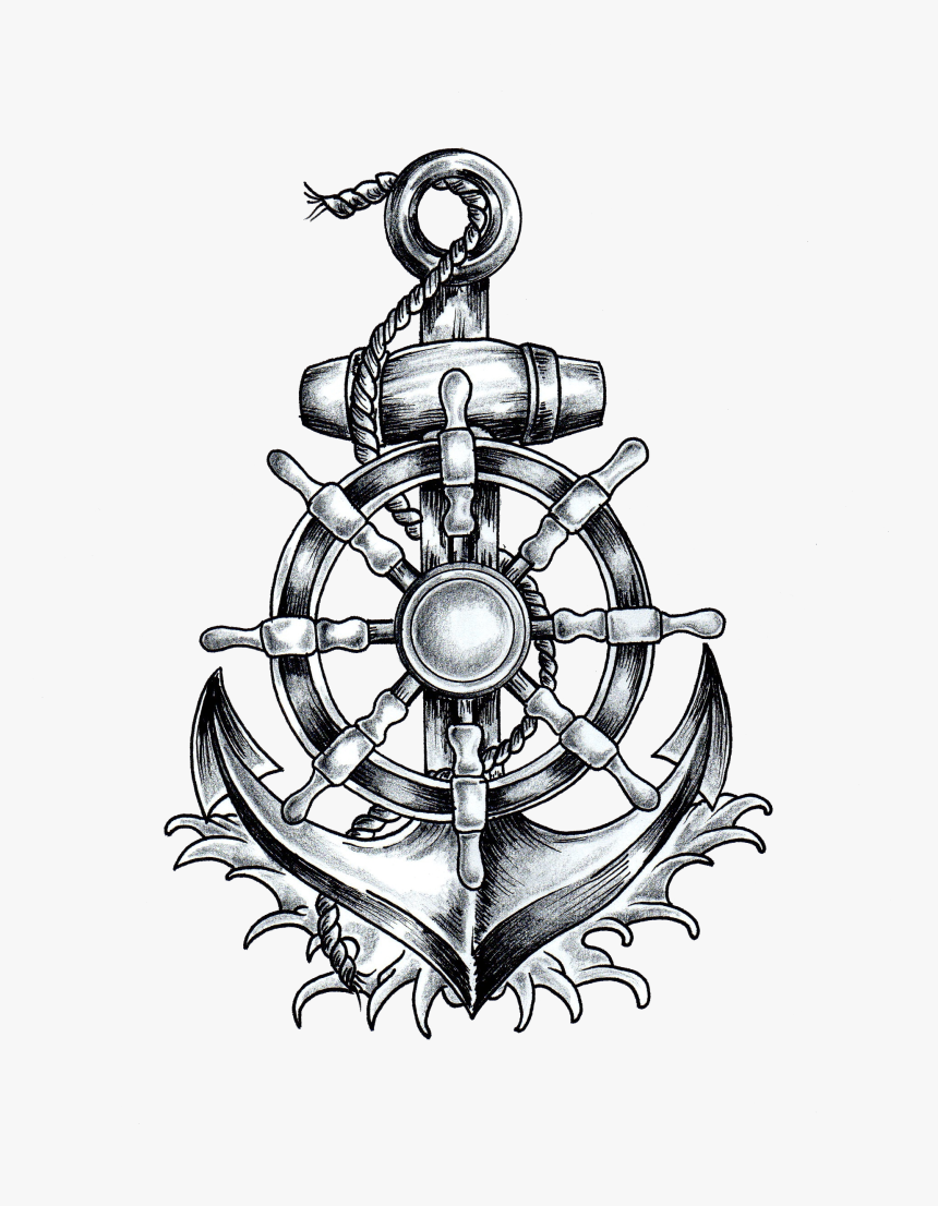 Collection Of Drawing High Quality Free - Anchor And Ship Wheel Tattoo, HD Png Download, Free Download