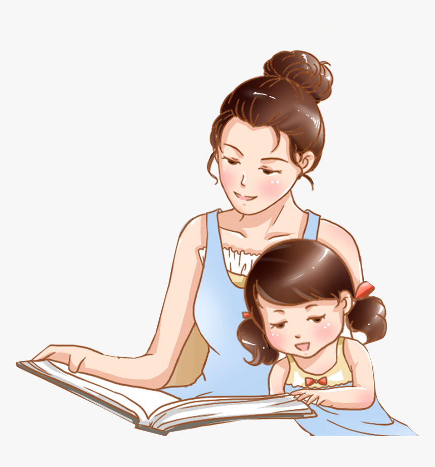 Hand Drawn Cartoon Mother Child Reading Decorative - รูป แม่ และ ลูก น้อย การ์ตูน, HD Png Download, Free Download