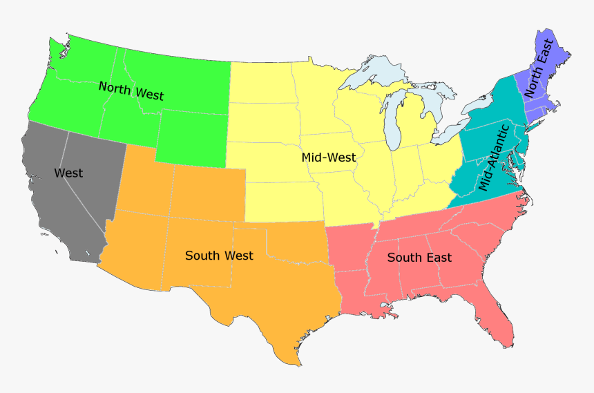 Transparent United States Map Clipart - Map Of Americas Regions, HD Png Download, Free Download