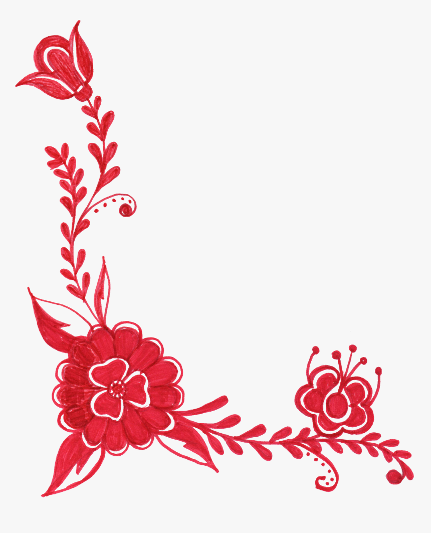 Transparent Corner Ornament Png - Red Flower Border Png, Png Download, Free Download