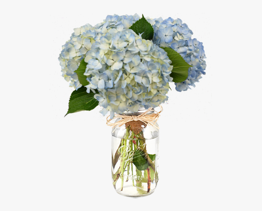 Blue Hydrangea Bouquet - Blue Hydrangeas In A Mason Jar, HD Png Download, Free Download