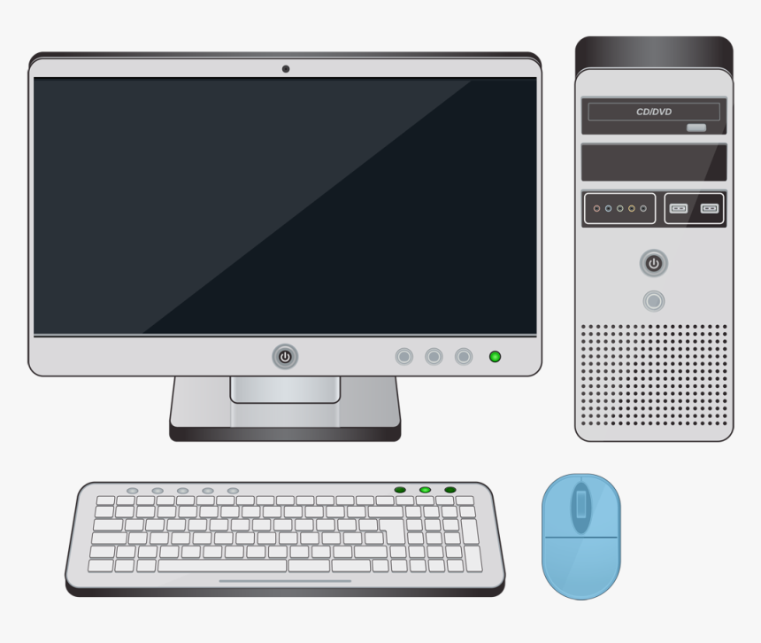 A Desktop Computer With The Mouse Highlighted In Blue - Desktop Computer On Button, HD Png Download, Free Download