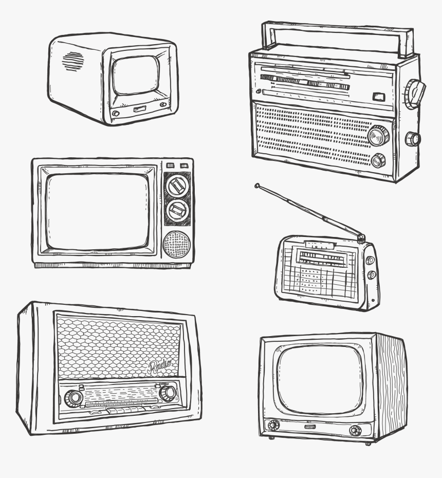 Television Hand Drawn Retro Tv - Tv And Radio Sketch, HD Png Download, Free Download
