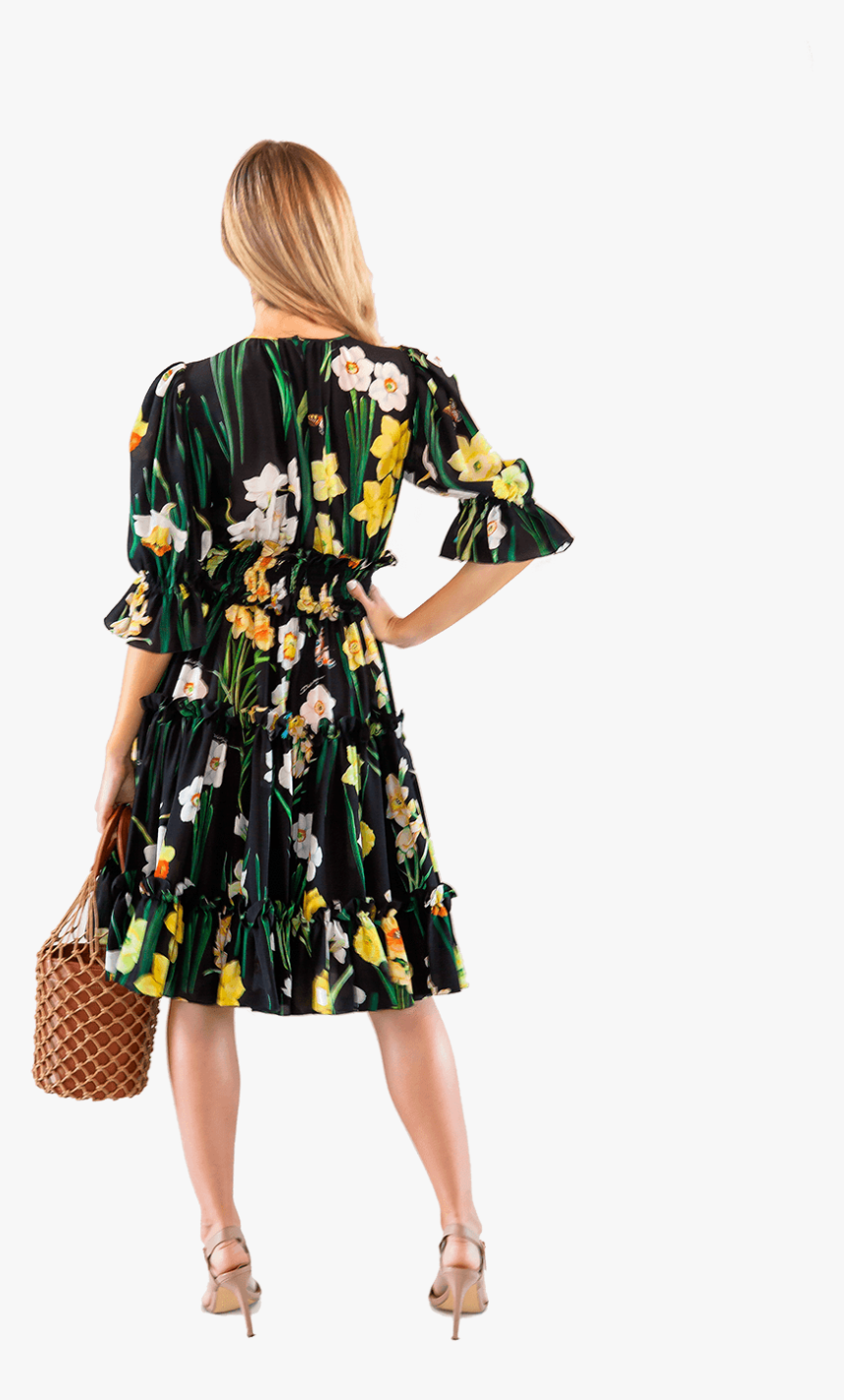Daffodil-print Silk Crepe De Chine Dress - Day Dress, HD Png Download, Free Download
