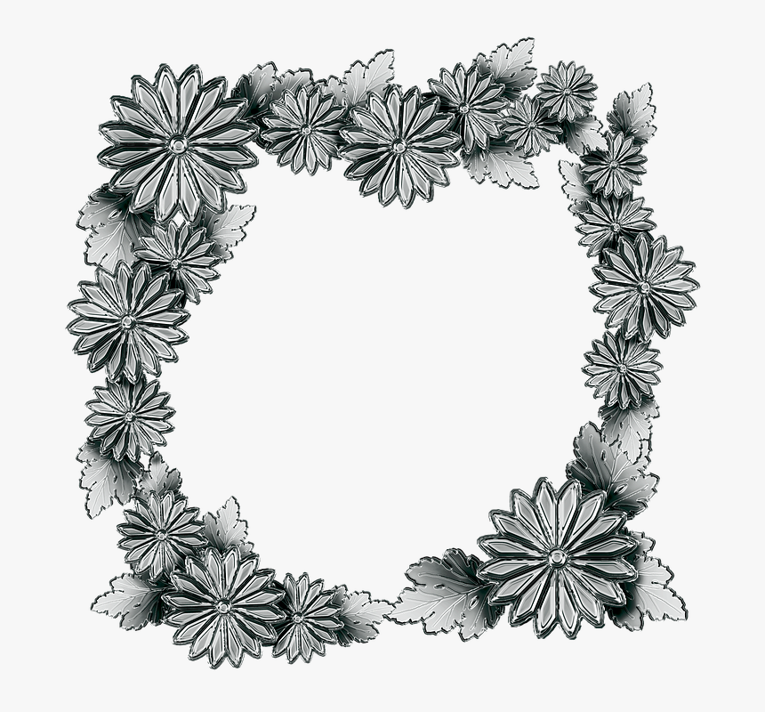 Silver, The Frame, Chrysanthemum Flowers, Leaf - Bingkai Bunga Png, Transparent Png, Free Download