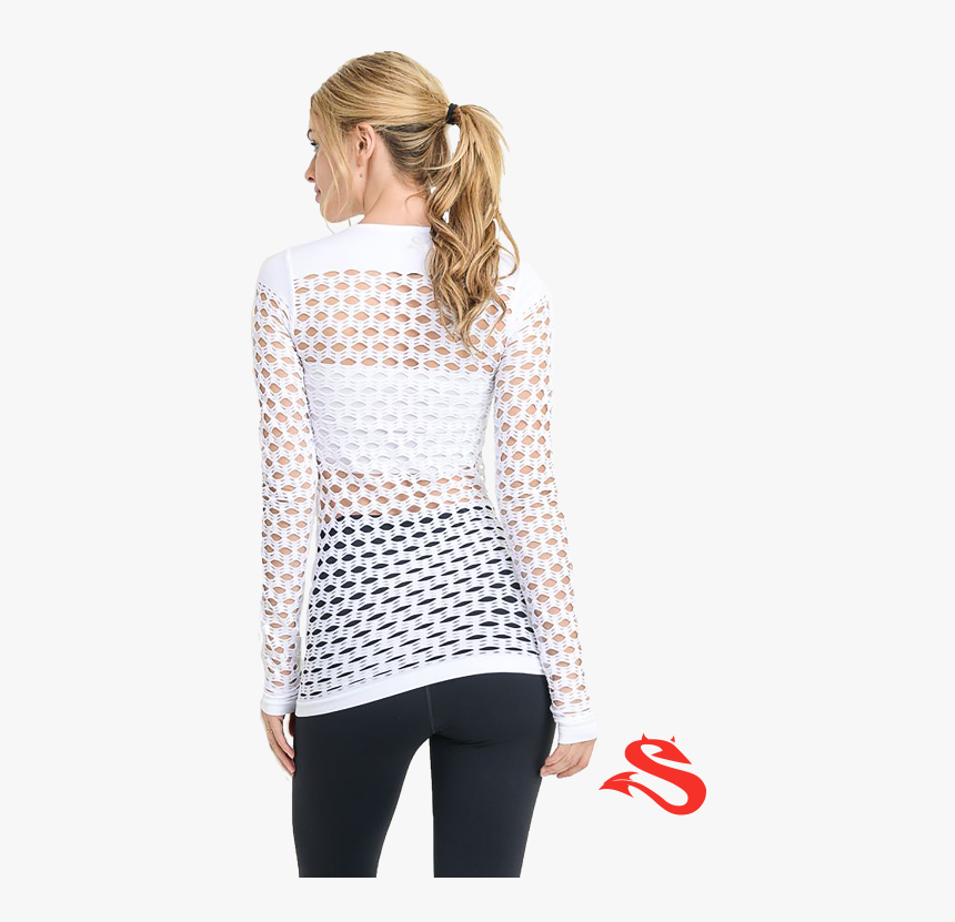 White Long-sleeve Fishnet Tank - Blouse, HD Png Download, Free Download