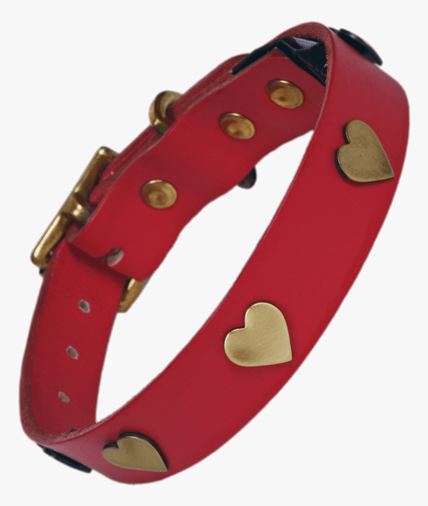 Golden Hearts Dog Collar - Red Leather Dog Collars With Hearts, HD Png Download, Free Download