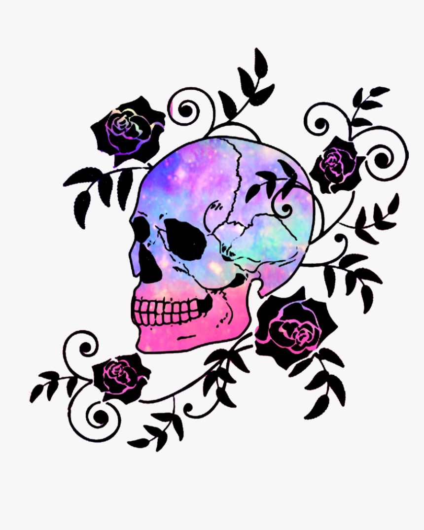 #freetoedit #galaxystars #pink #purple #black #skull - Easy Drawings Of Skulls And Roses, HD Png Download, Free Download