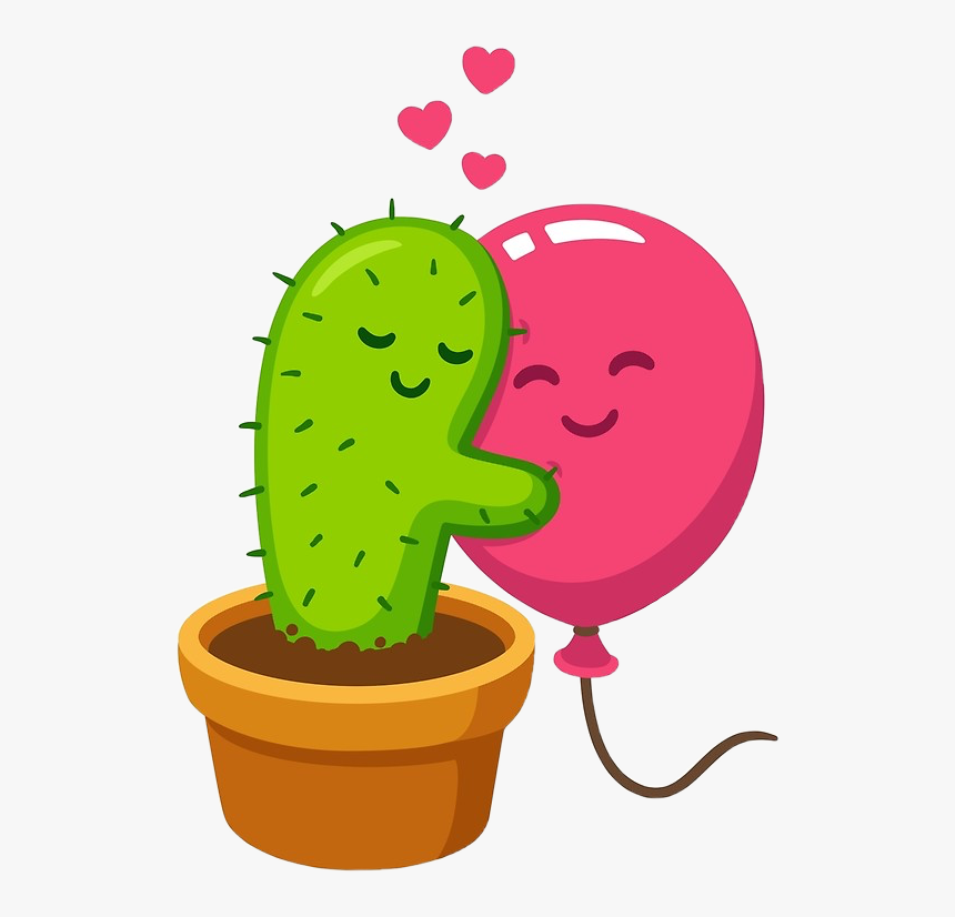 Cactus Balloon Hug Hugs Freetoedit - Desenho Cacto E Balao, HD Png
