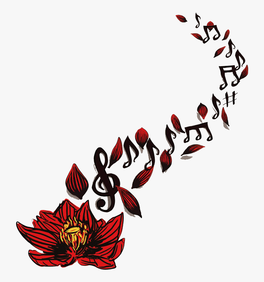 Music Notes Tattoo - Rose And Music Note Tattoo, HD Png Download, Free Download