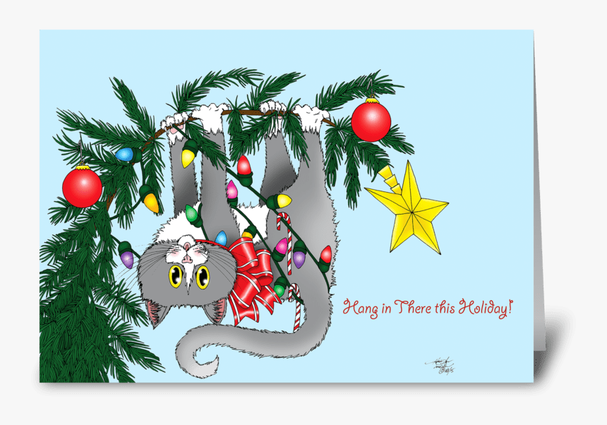 Christmas Tree Cat Greeting Card - Christmas Ornament, HD Png Download, Free Download