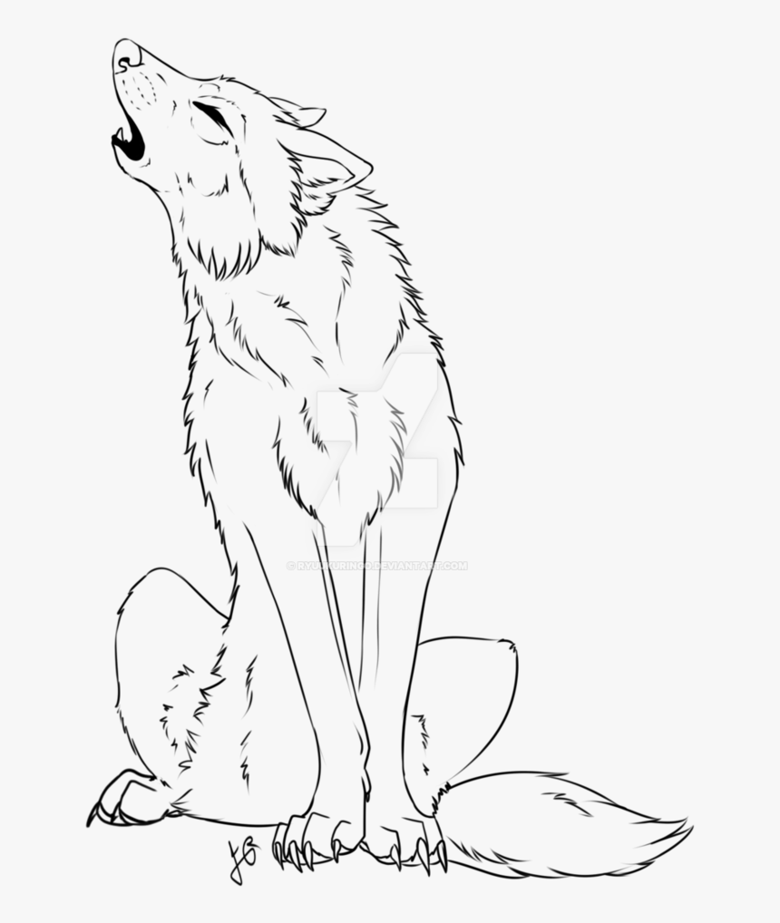 Howling Wolf Drawing - Draw A Wolf Sitting And Howling, HD Png Download, Free Download