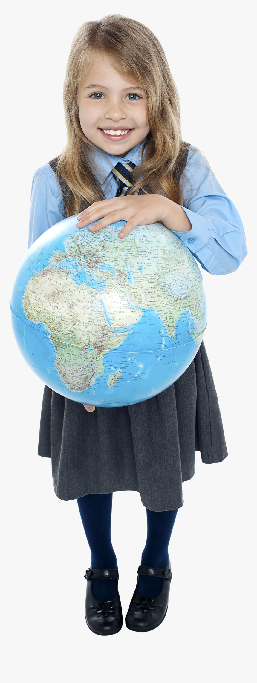 Young Girl Student Png Image - Child Holding Globe, Transparent Png, Free Download