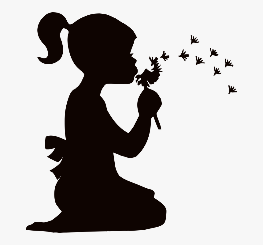 Blowing, Child, Dandelions, Dispersing, Female, Girl - Free Silhouette, HD Png Download, Free Download