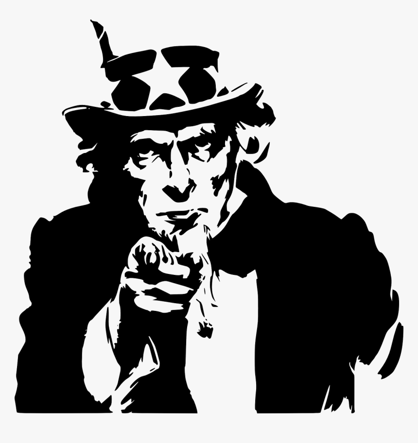 Uncle Sam Pointing Clip - Uncle Sam Pointing Black And White, HD Png Download, Free Download