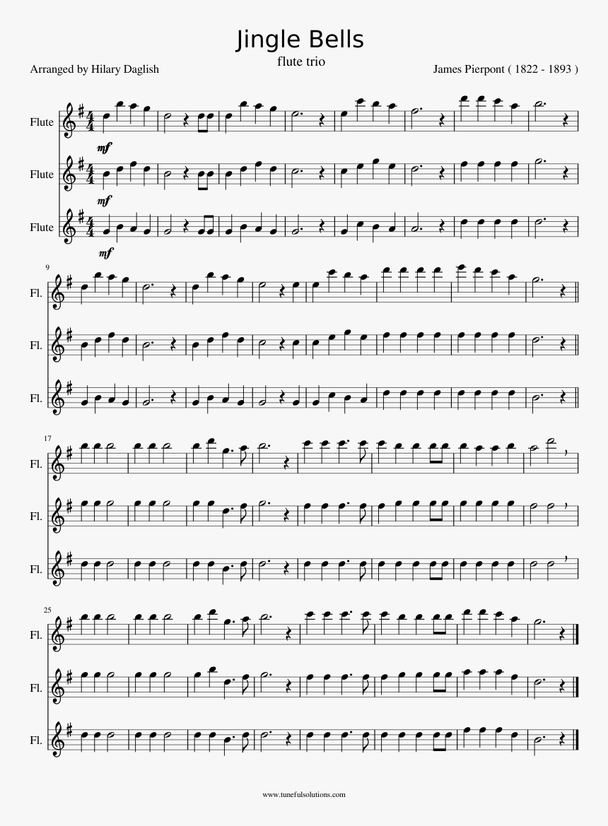 Jingle Bells Flute Sheet Music With Notes, HD Png Download, Free Download