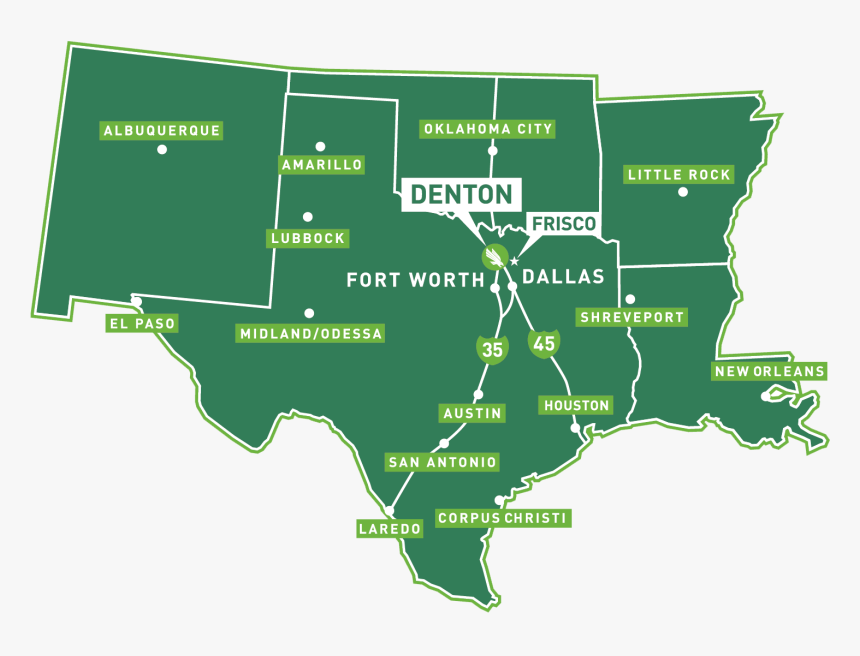 Multi-state Map Around Texas - University Of North Texas Location, HD Png Download, Free Download