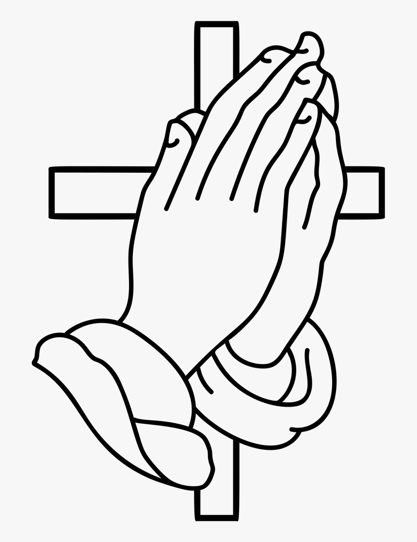 Lineart Praying Hands - Clip Art Praying Hands And Cross, HD Png Download, Free Download