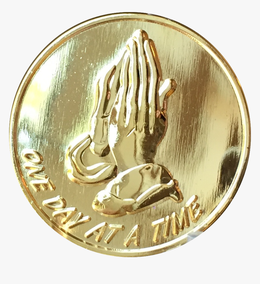 Praying Hands Gold Tone One Day At A Time Medallion - Emblem, HD Png Download, Free Download