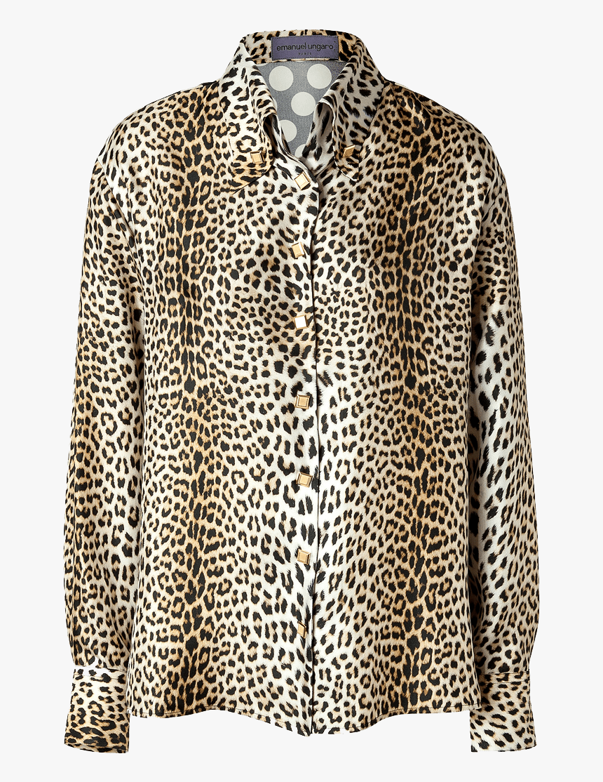 Emanuel Ungaro Silk Leopard Print Front Polka Dot Back - Leopard Print Silk Shirt, HD Png Download, Free Download