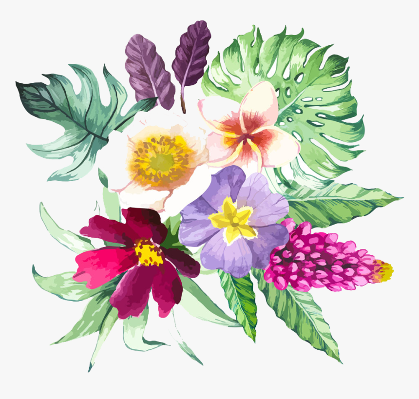 Illustration Beautiful Floral - Tropical Watercolor Flower Png, Transparent Png, Free Download