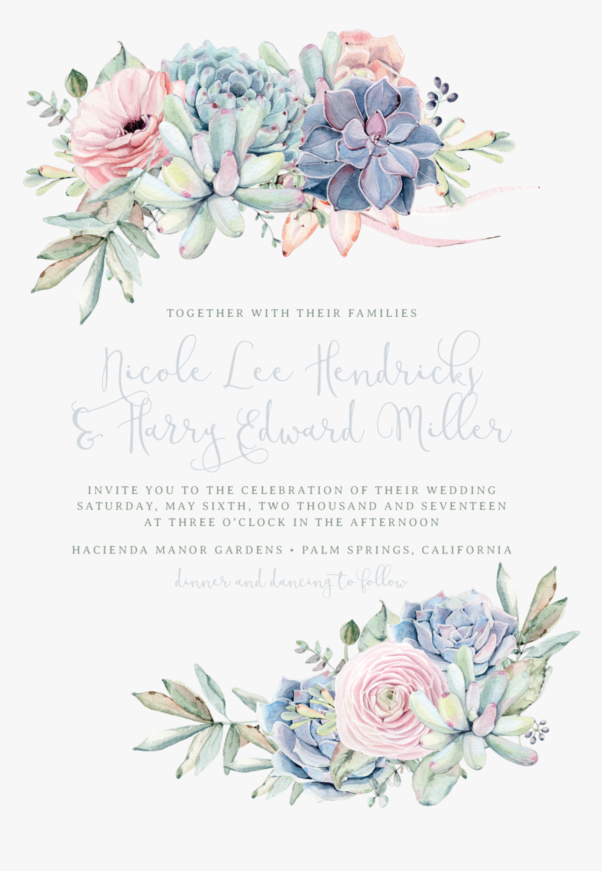 Sweet Succulents Wedding Invitation In Agate - Sweet Succulents Wedding Invitation, HD Png Download, Free Download