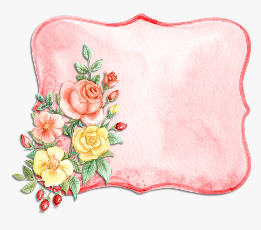 Label, Watercolor, Pink, Rose, Yellow, Flower, Bouquet - Label Flower Png, Transparent Png, Free Download