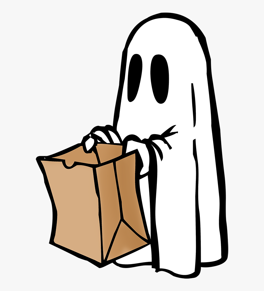 Sketch Halloween Ghost With Bag For Trick Or Treat - Ghost Trick Or Treat, HD Png Download, Free Download