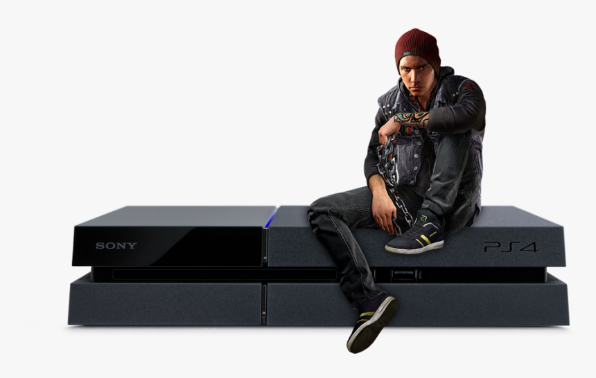 Infamous Second Son Character Sitting On Playstation - Front Side Of Ps4, HD Png Download, Free Download