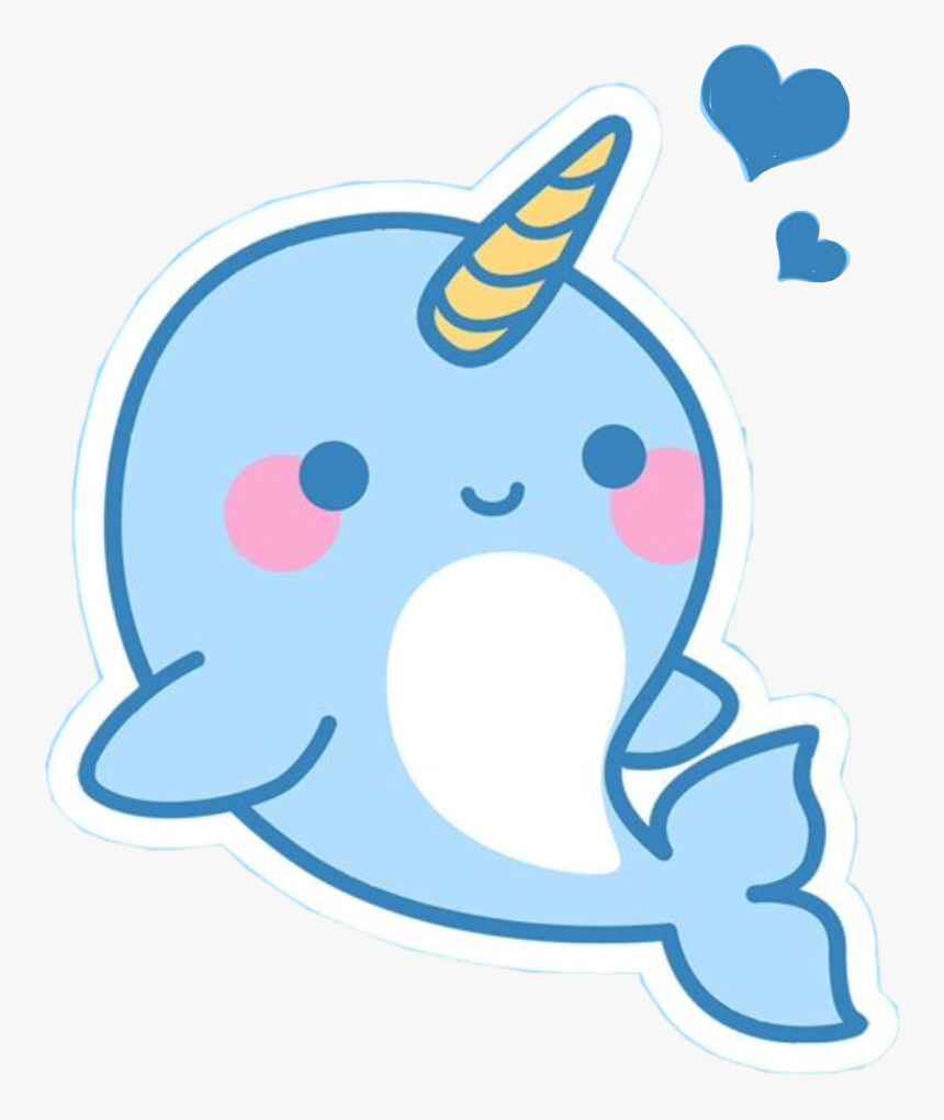 Whale Ballena Sea Kawaii Cute Animal Ocean Water Heart - Cartoon Cute Kawaii Narwhal, HD Png Download, Free Download